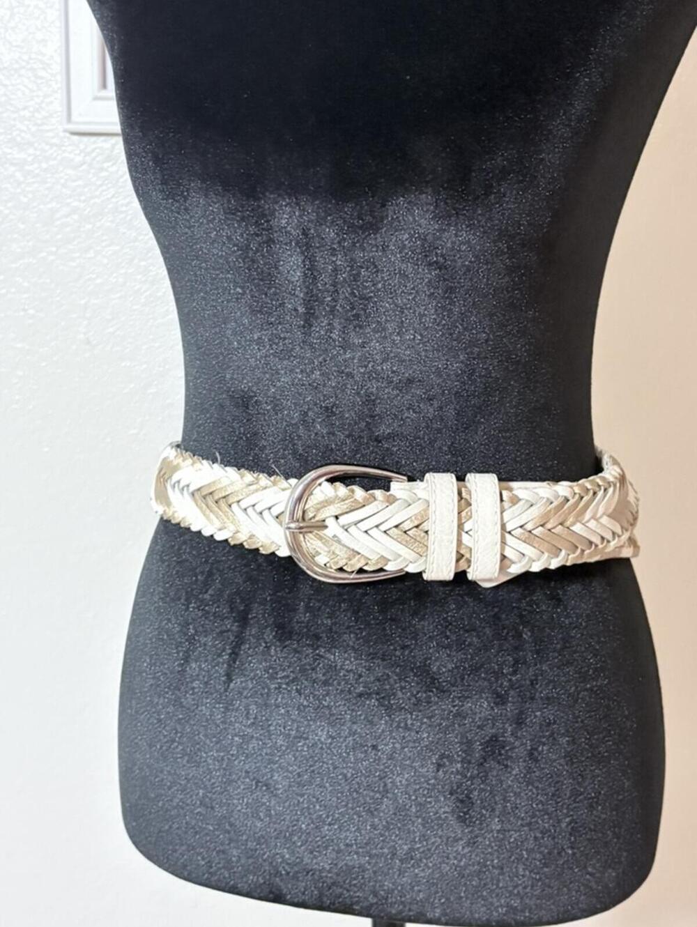 Wide Braided Belt Cream Ivory Herringbone  Silver Buckle Size 2X NWT